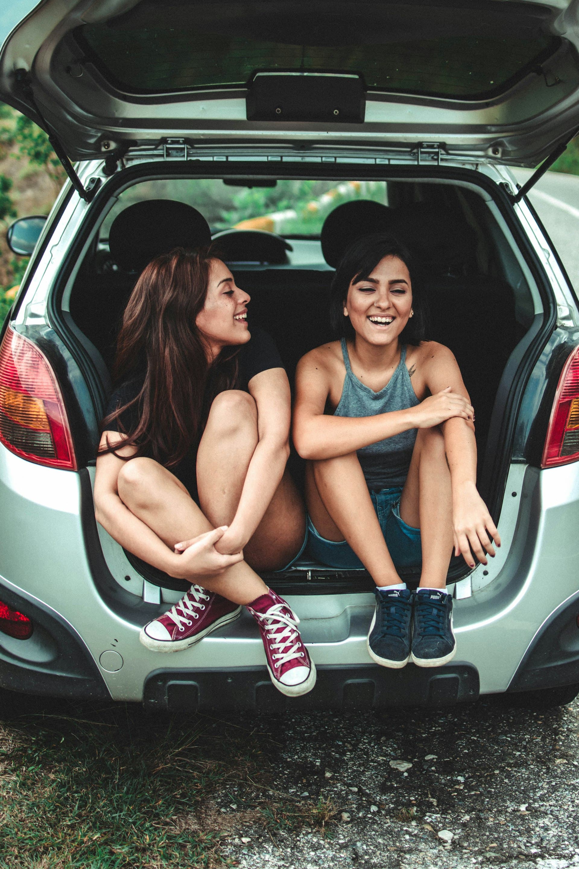 Two friends on a road trip